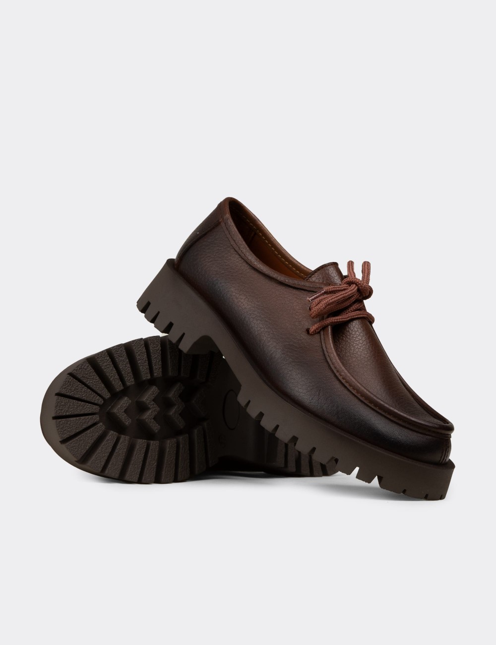 Women's Tan Leather Lace-up Shoes - OS001ZTBAC02