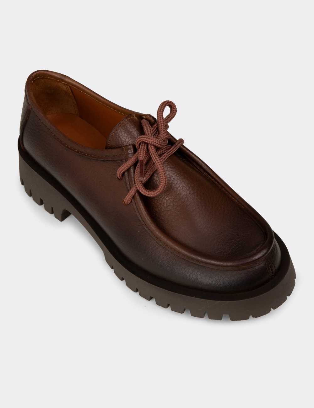 Women's Tan Leather Lace-up Shoes - OS001ZTBAC02