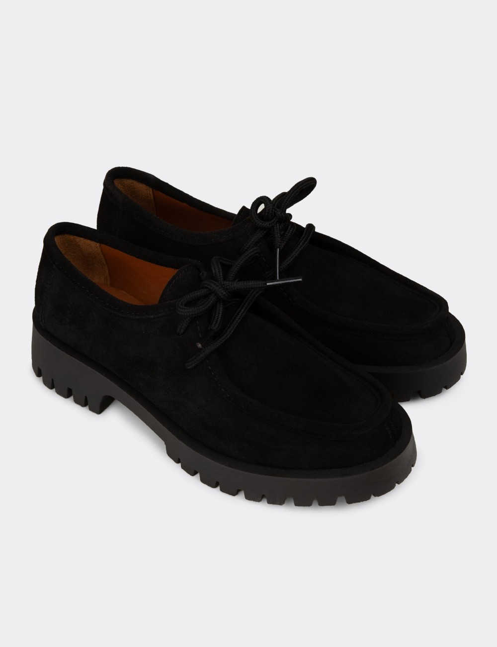 Women's Black Suede Leather Lace-up Shoes - OS001ZSYHC02