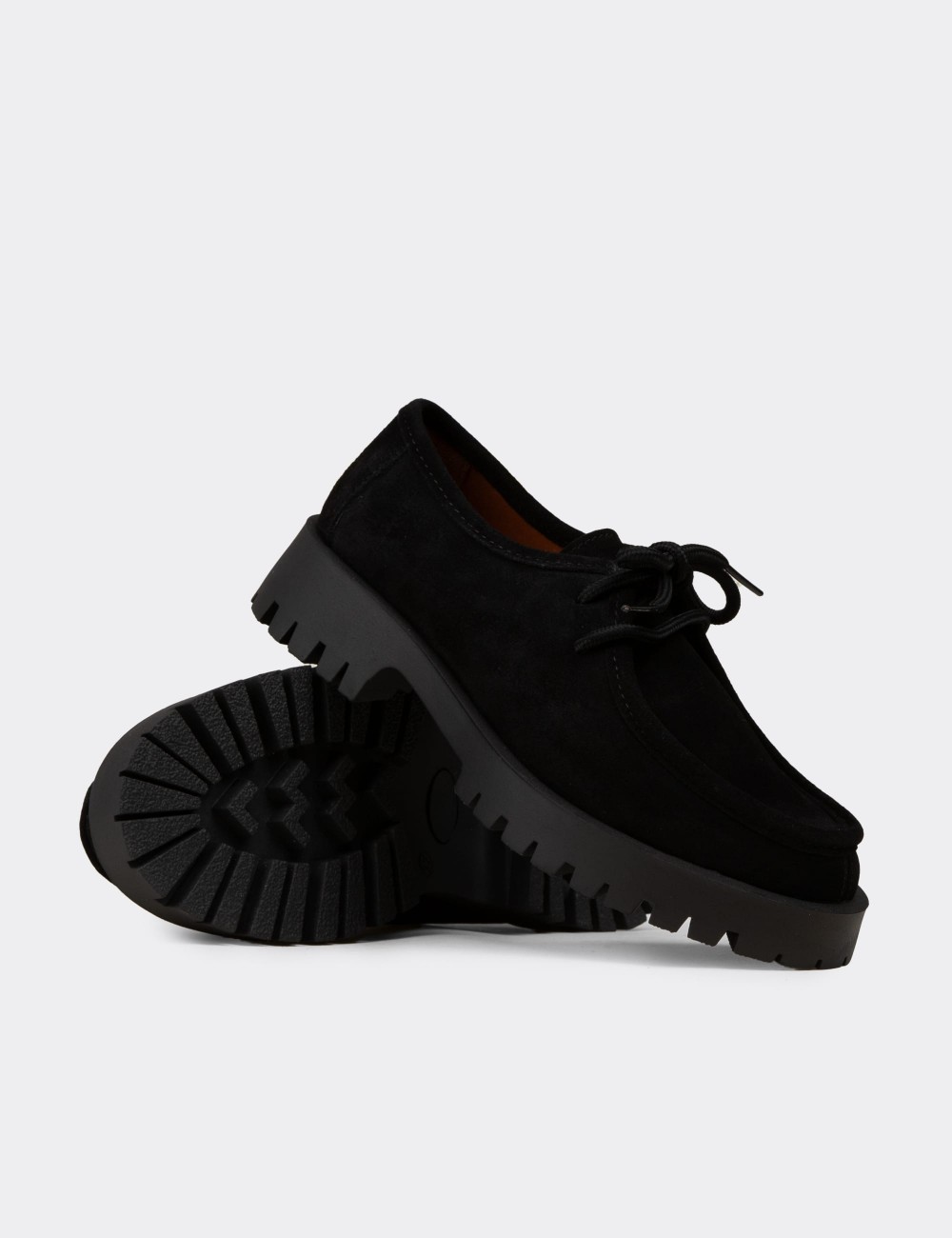 Women's Black Suede Leather Lace-up Shoes - OS001ZSYHC02