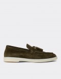 Men's Green Suede Leather Loafers with Tassels