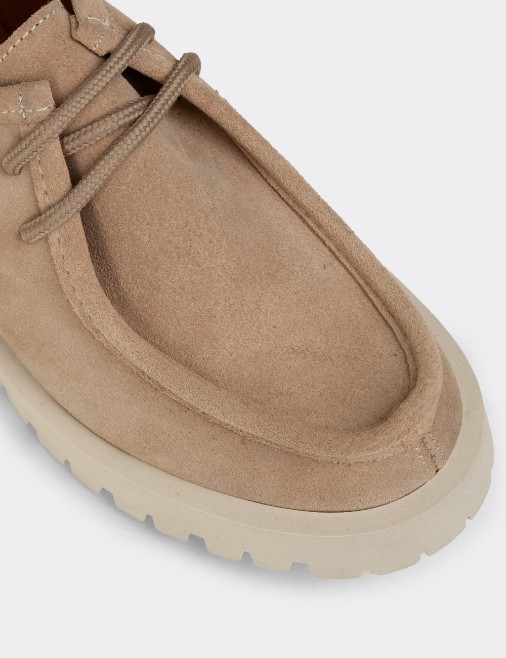 Women's Beige Suede Leather Lace-Up Footwear - OS001ZBEJC02