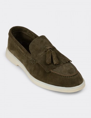 Men's Genuine Suede Green Tassel Loafer