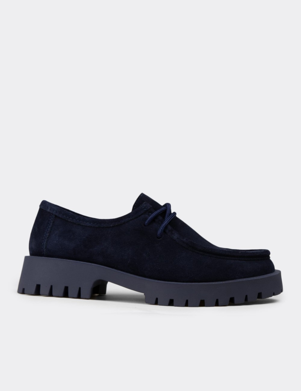 Women's Navy Suede Leather Lace-up Shoes - OS001ZLCVC02