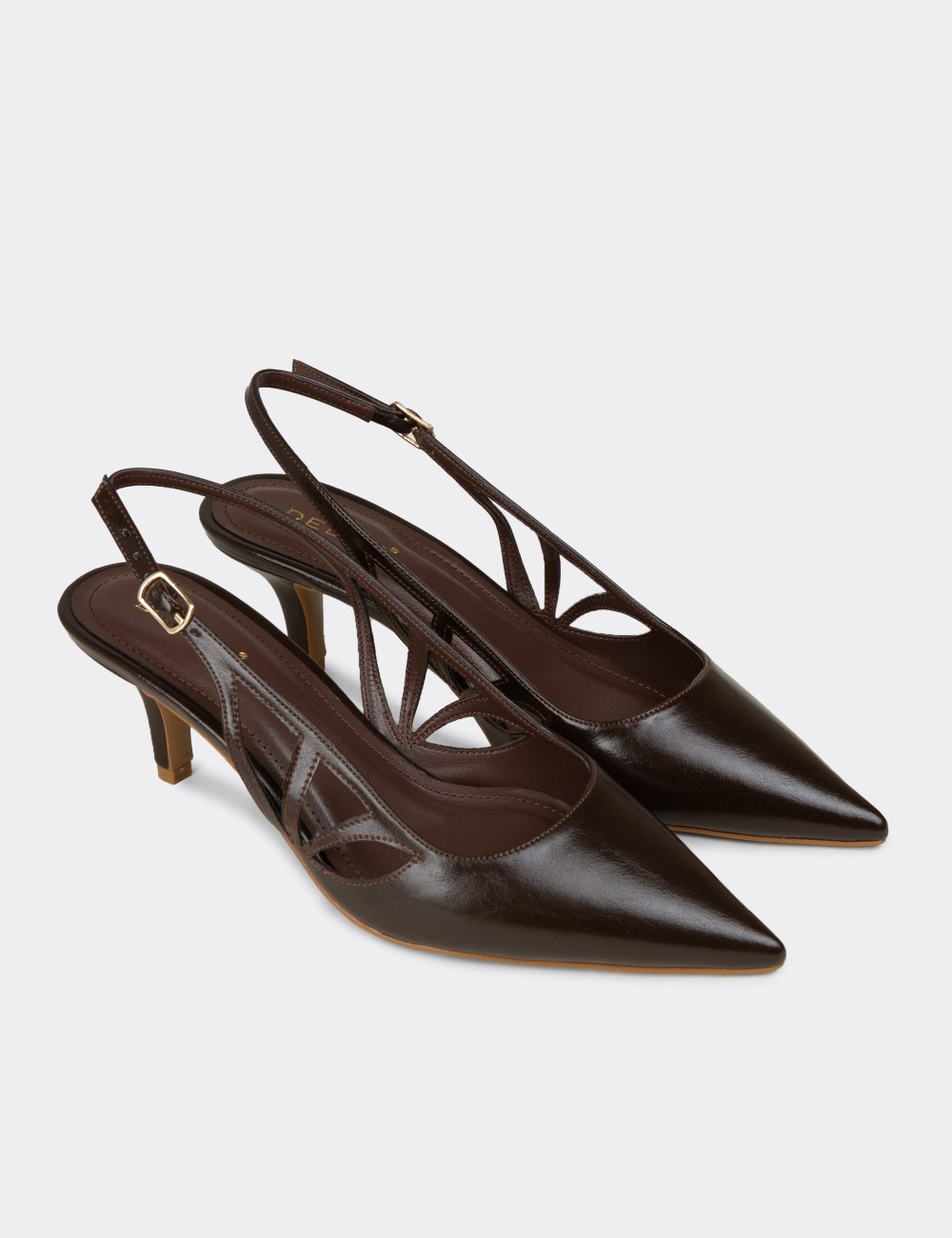 Women's Brown Heeled Shoes - RD310ZKHVM01