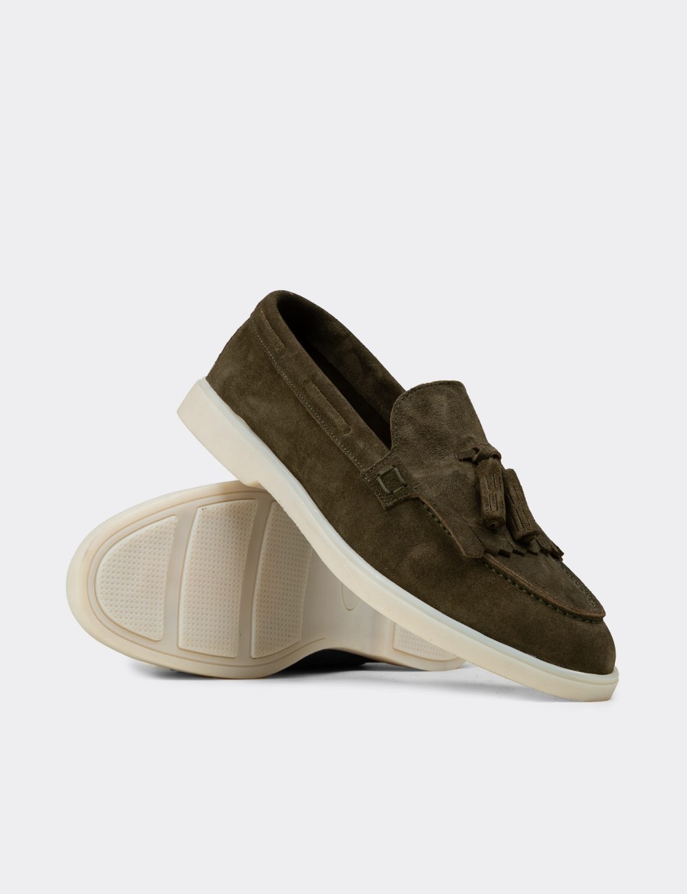 Men's Genuine Suede Green Tassel Loafer - 02030MYSLC01