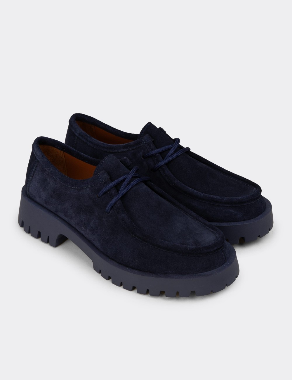 Women's Navy Suede Leather Lace-up Shoes - OS001ZLCVC02