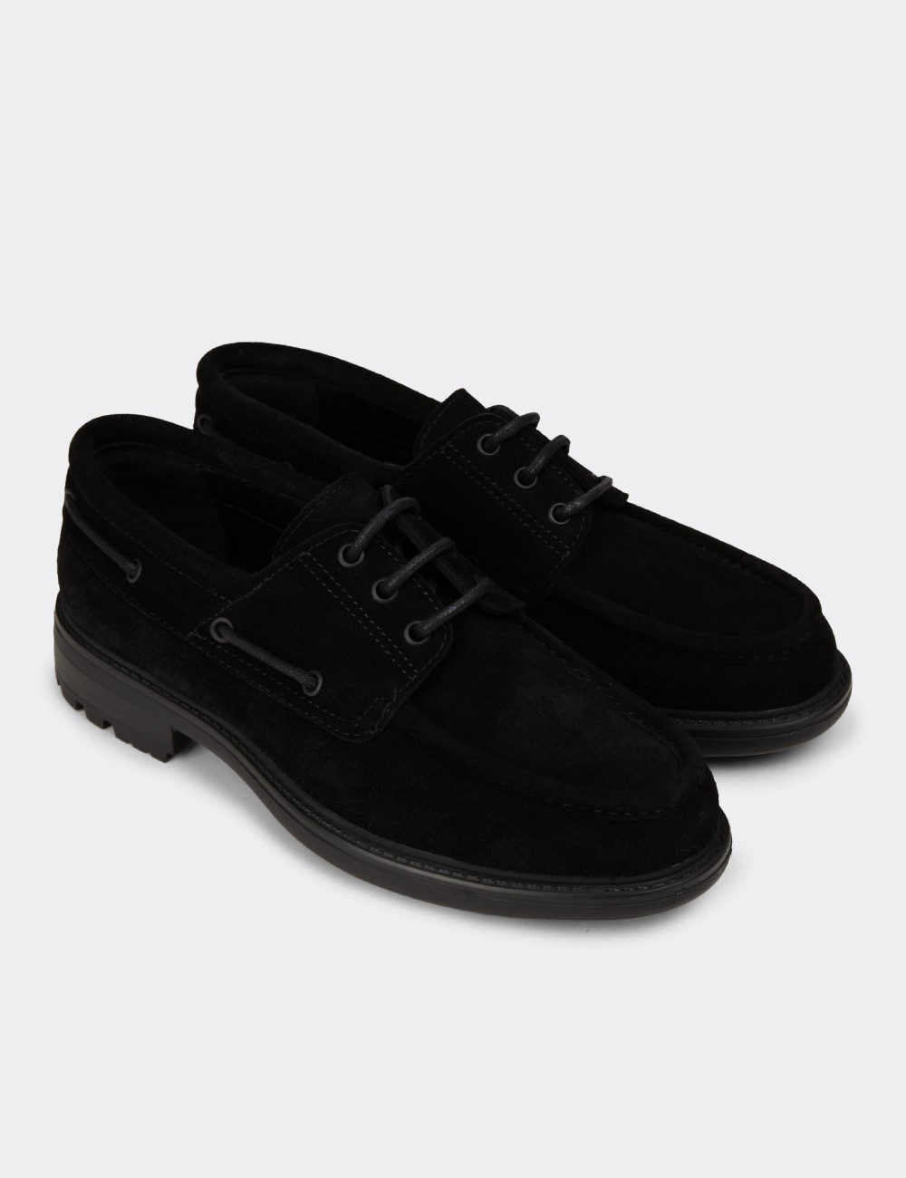 Men's Genuine Suede Black Marine Shoes - 02016MSYHC03