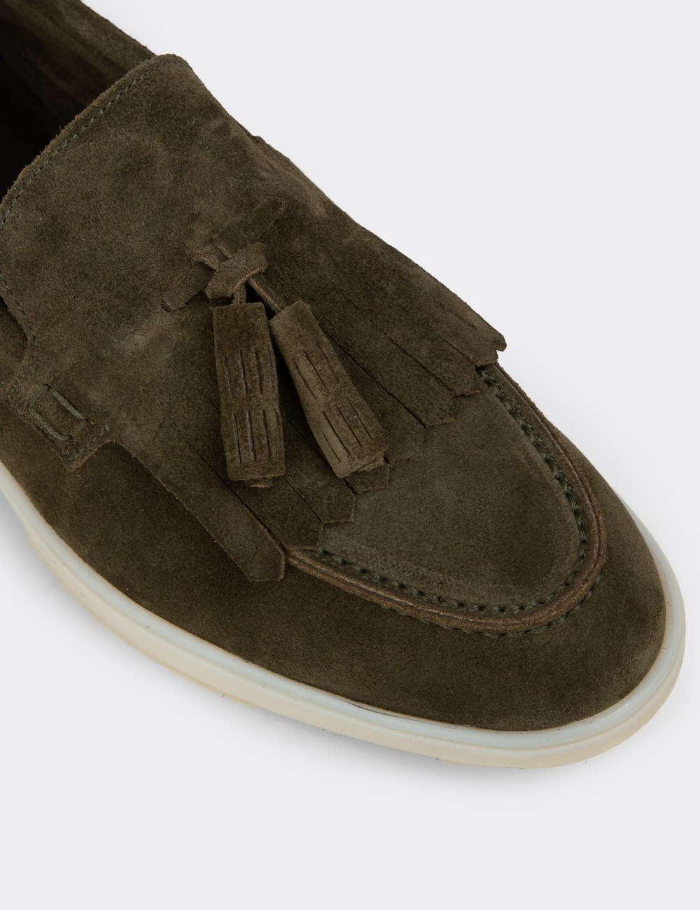 Men's Genuine Suede Green Tassel Loafer - 02030MYSLC01