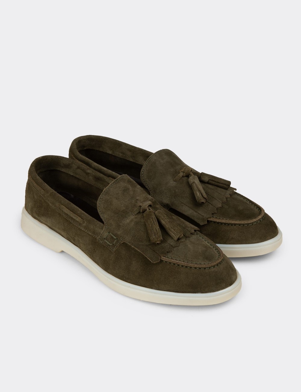 Men's Genuine Suede Green Tassel Loafer - 02030MYSLC01