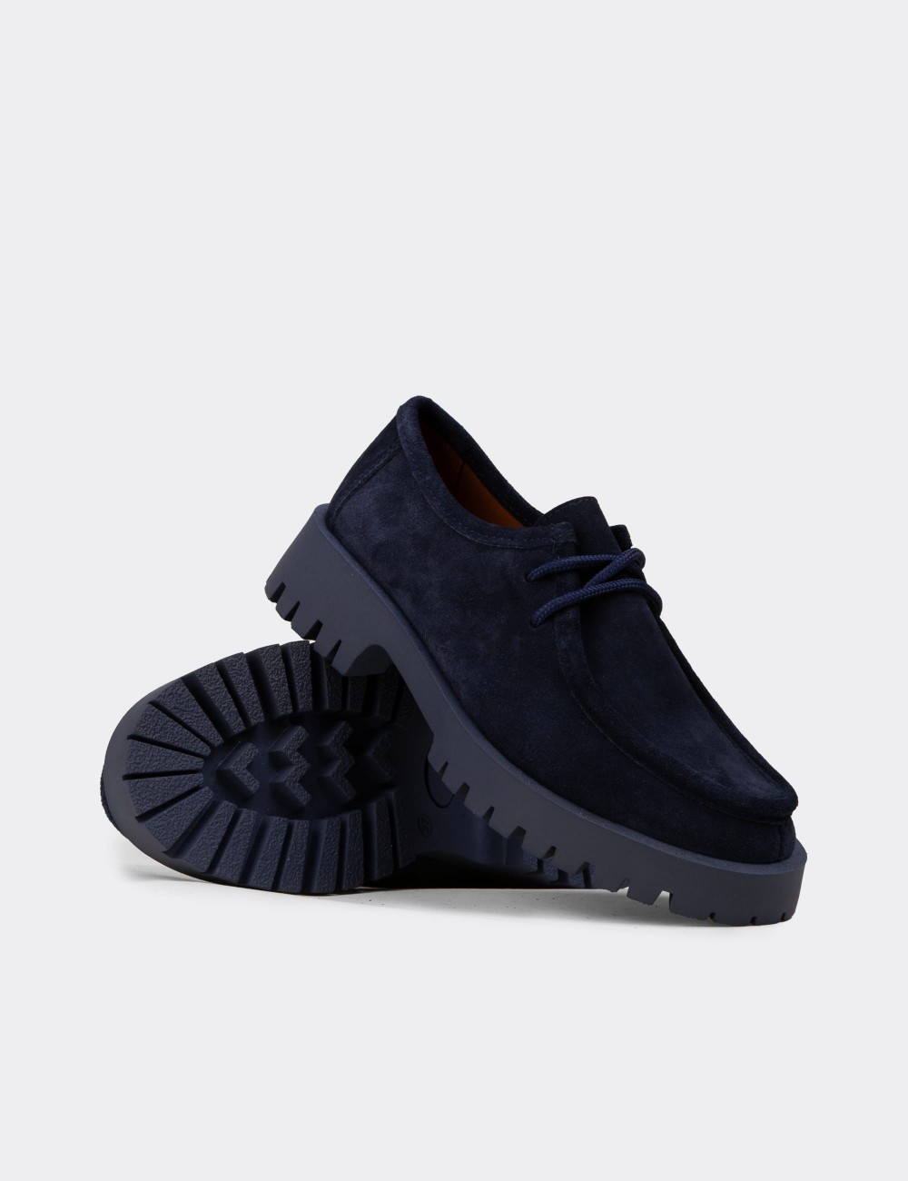 Women's Navy Suede Leather Lace-up Shoes - OS001ZLCVC02