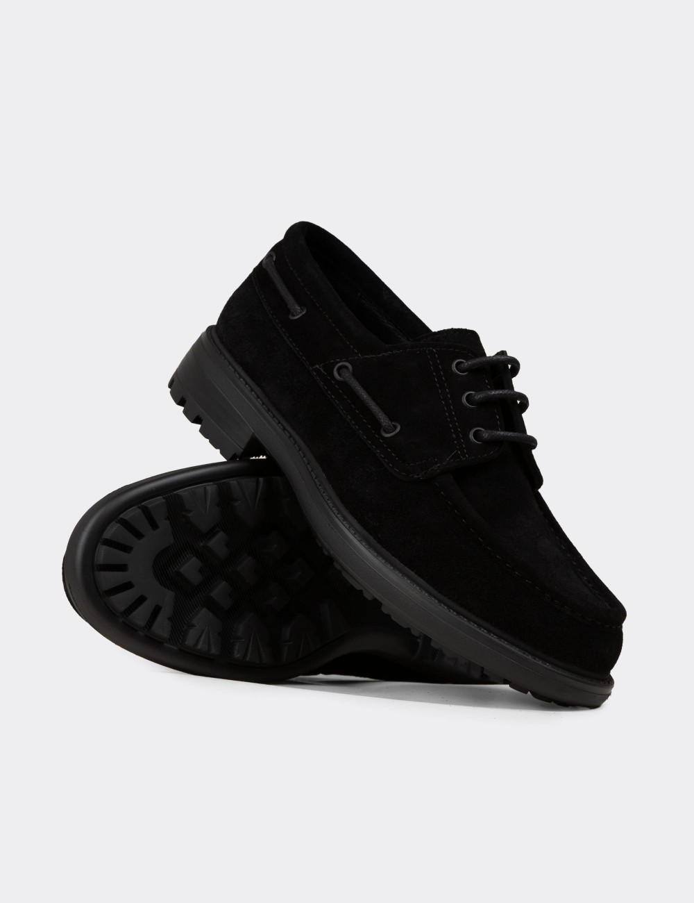 Men's Genuine Suede Black Marine Shoes - 02016MSYHC03