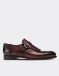 Burgundy Calfskin Leather Monk Straps Shoes