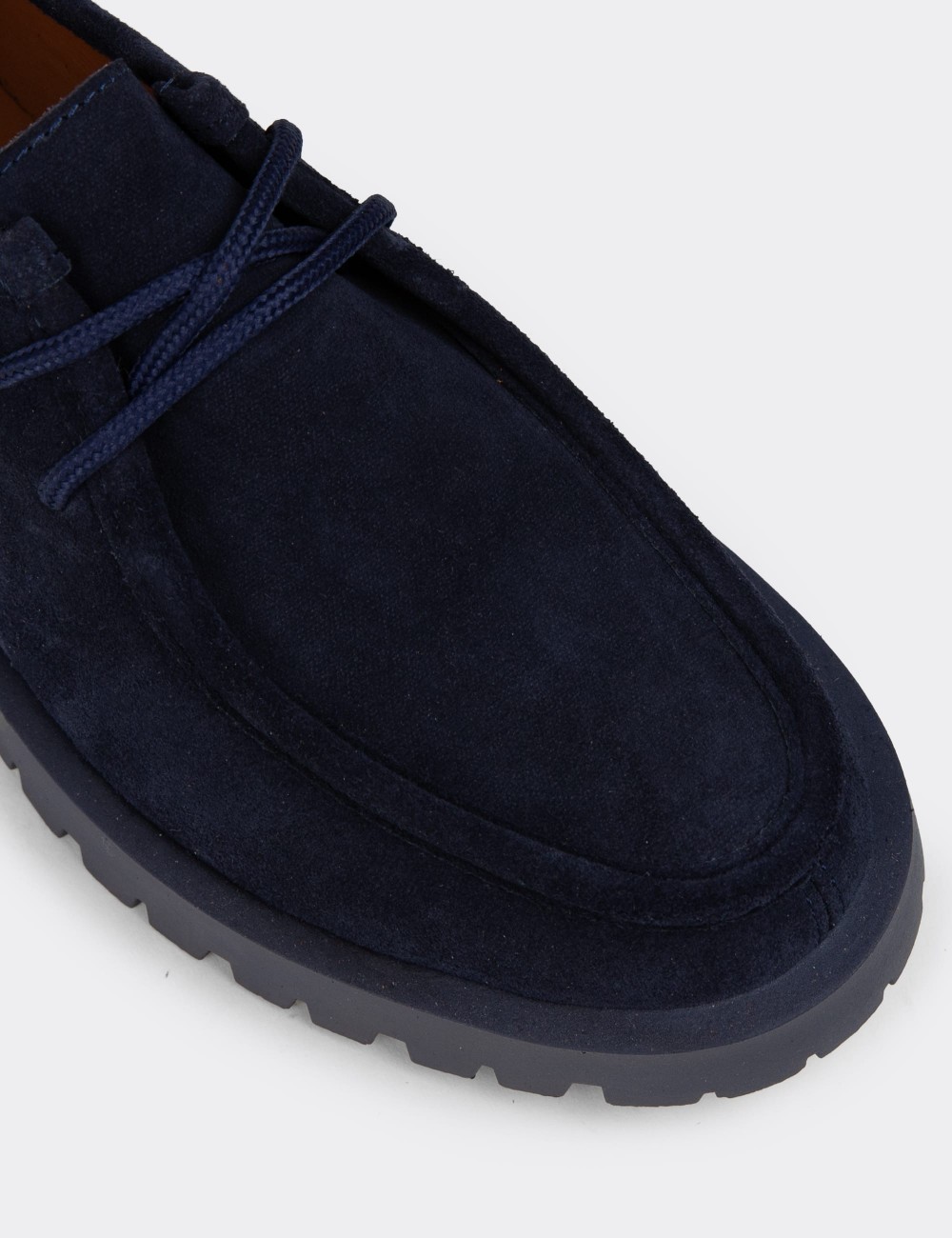 Women's Navy Suede Leather Lace-up Shoes - OS001ZLCVC02