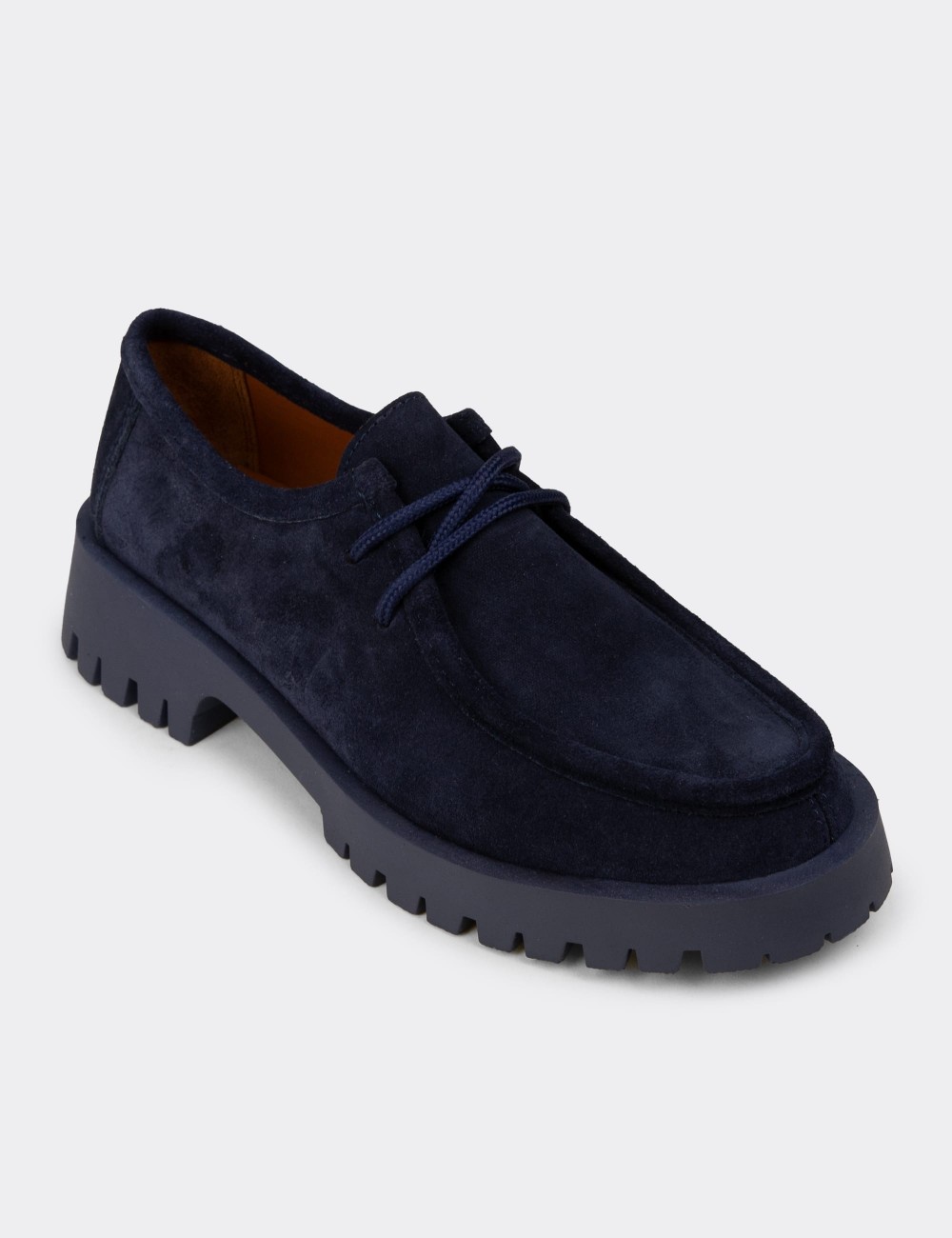 Women's Navy Suede Leather Lace-up Shoes - OS001ZLCVC02