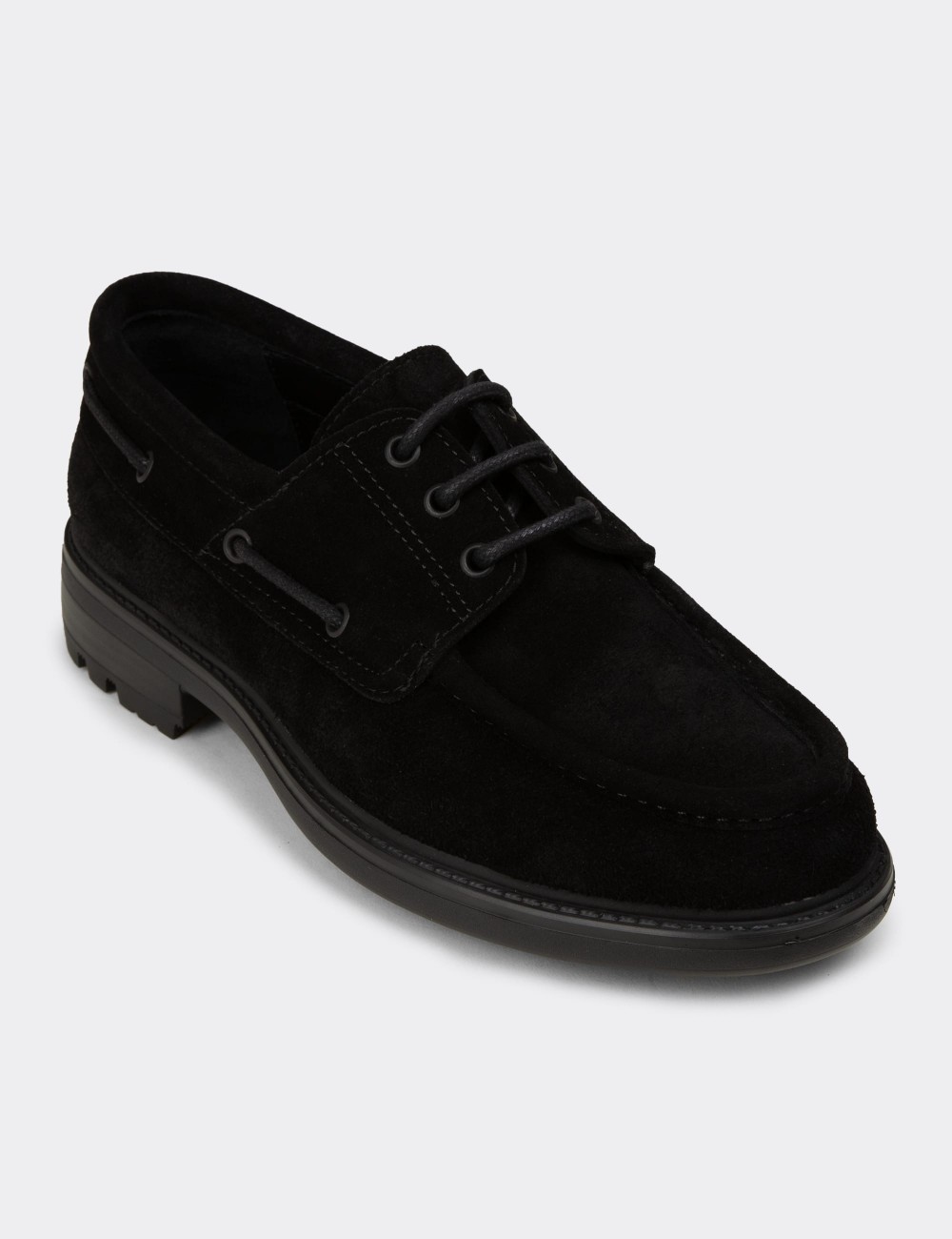 Men's Genuine Suede Black Marine Shoes - 02016MSYHC03