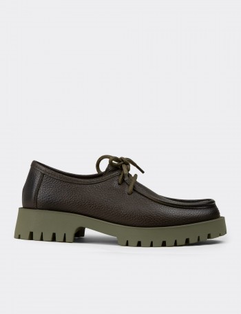 Women's Green Leather Lace-up Footwear
