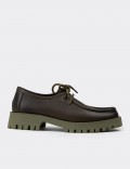 Women's Green Leather Lace-up Footwear