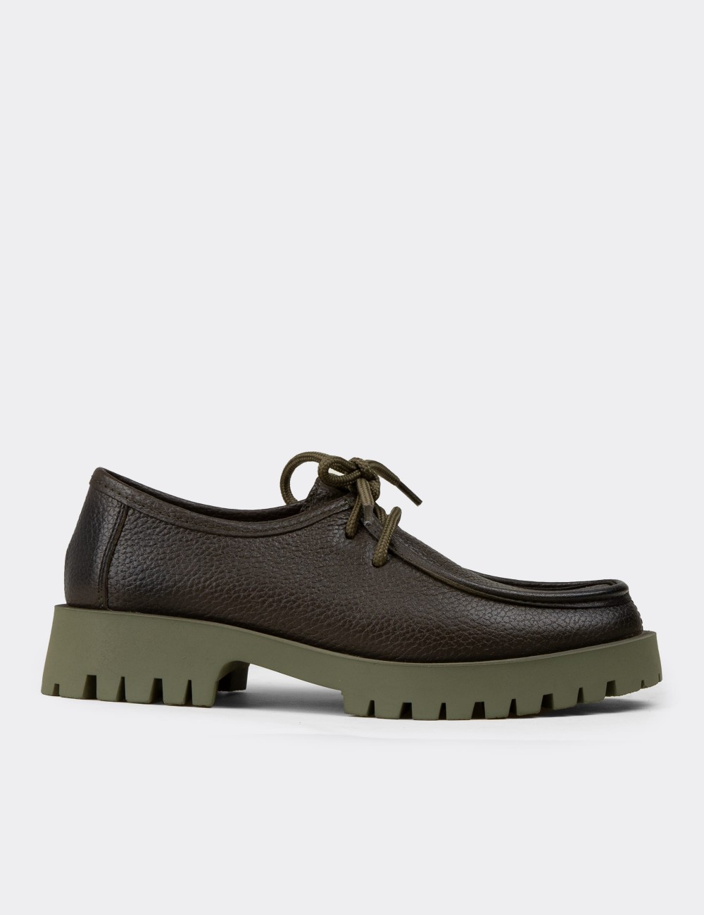 Women's Green Leather Lace-up Footwear - OS001ZYSLC01