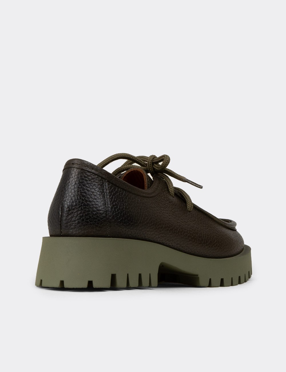 Women's Green Leather Lace-up Footwear - OS001ZYSLC01