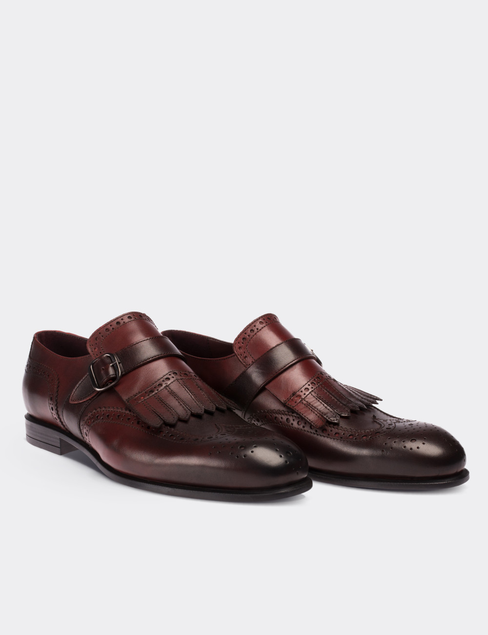Burgundy Leather Monk Straps Shoes 01680MBRDC01 - Deery