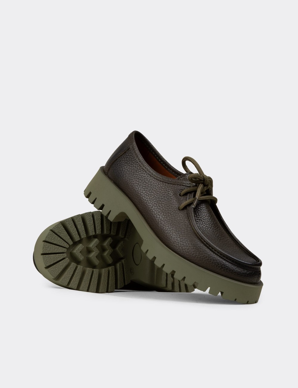 Women's Green Leather Lace-up Footwear - OS001ZYSLC01