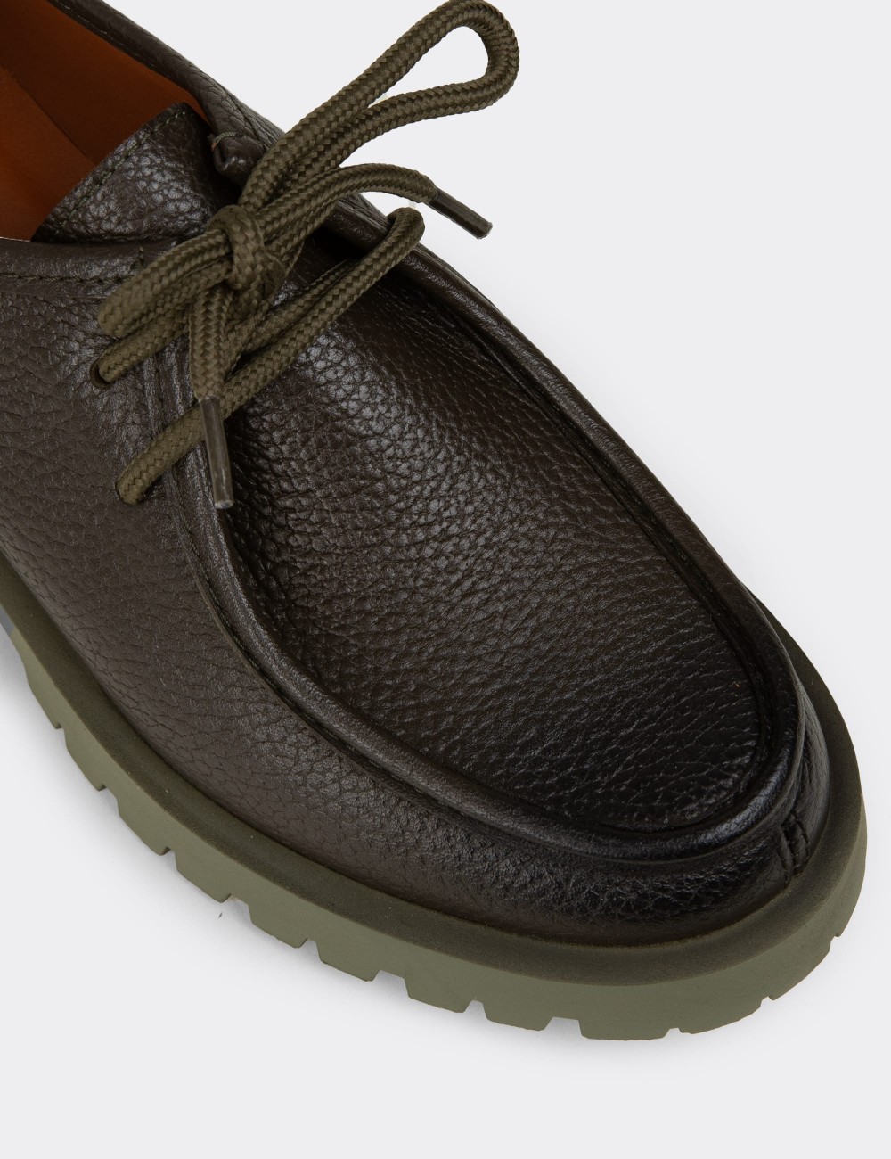 Women's Green Leather Lace-up Footwear - OS001ZYSLC01