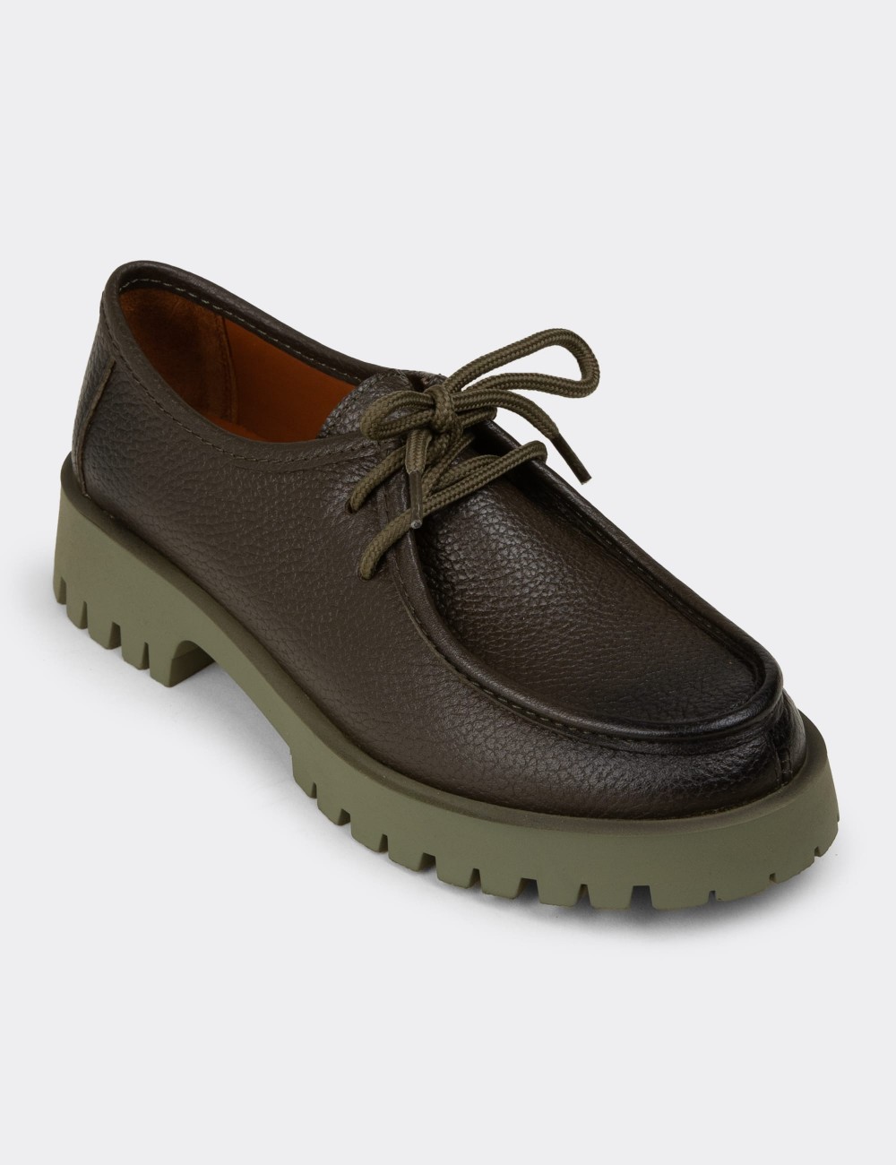 Women's Green Leather Lace-up Footwear - OS001ZYSLC01