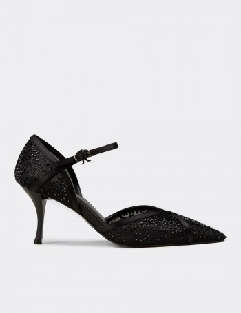 Women's Black Transparent Heeled Shoes