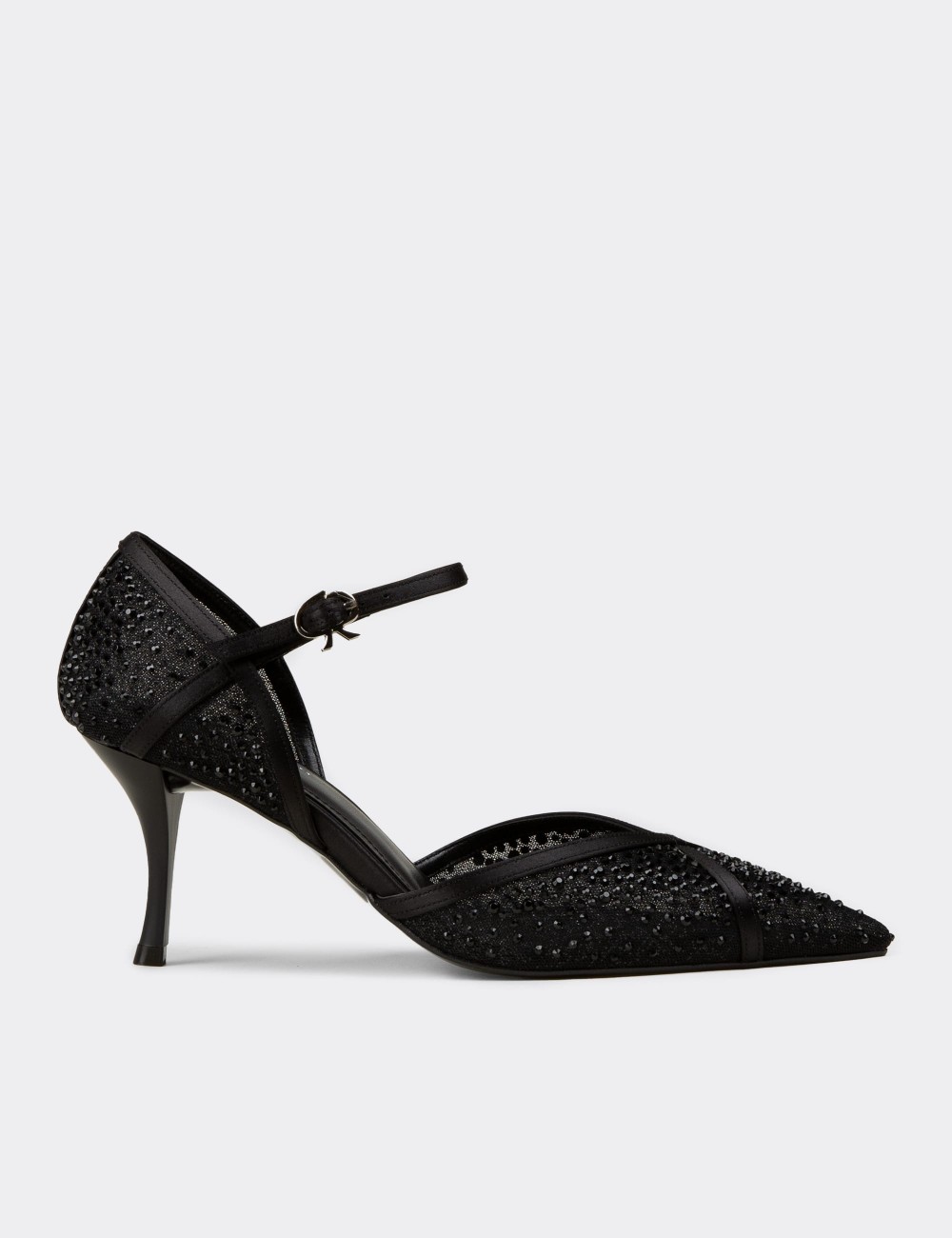 Women's Black Transparent Heeled Shoes - V4069ZSYHM01