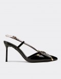Women's Black Leaf Patterned Pumps