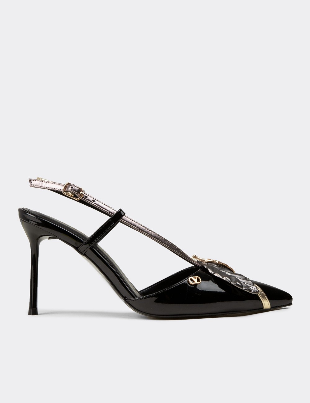 Women's Black Leaf Patterned Pumps - V0T20ZSYHM01