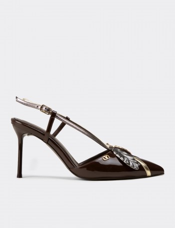 Women's Brown Leaf Pattern Pumps
