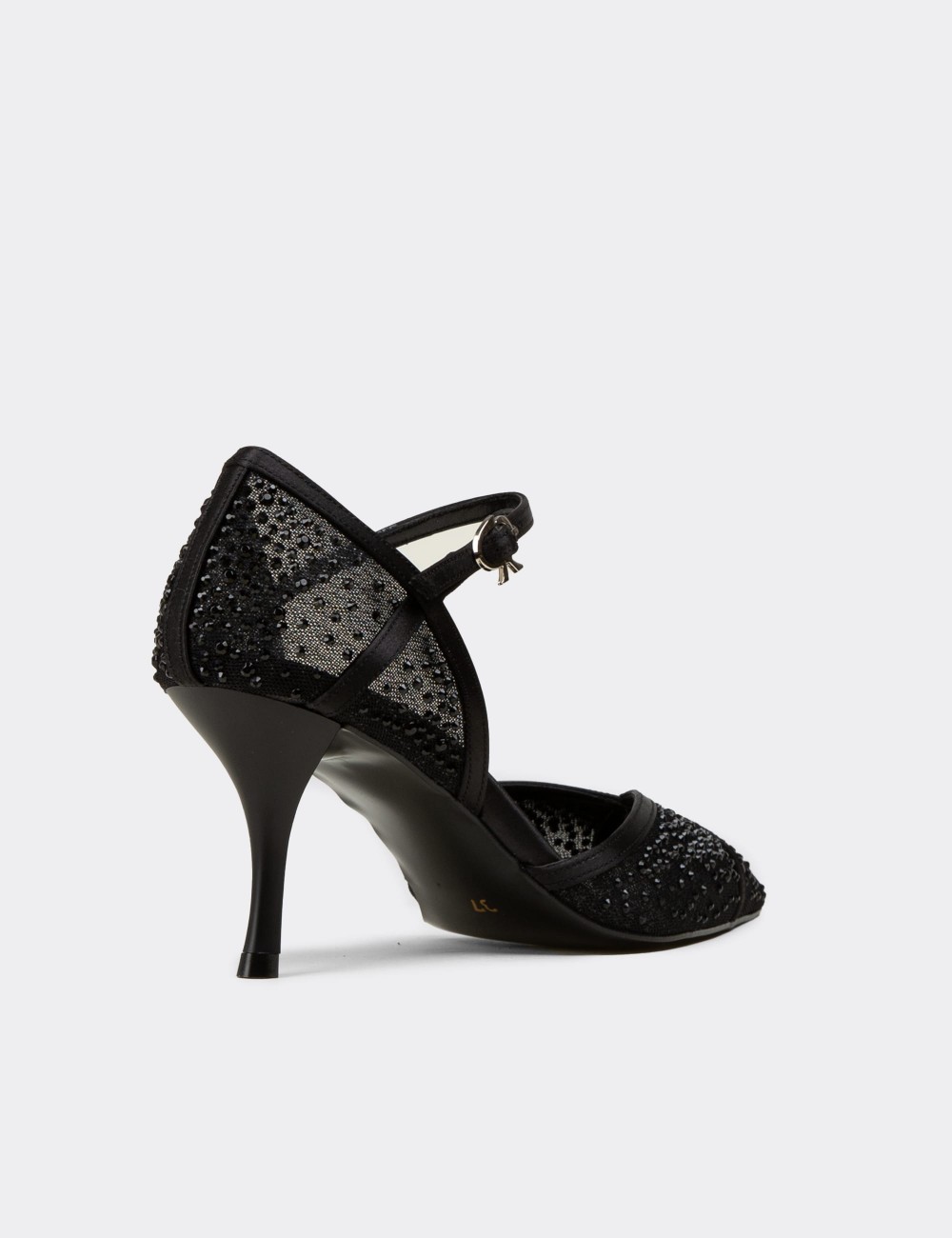 Women's Black Transparent Heeled Shoes - V4069ZSYHM01