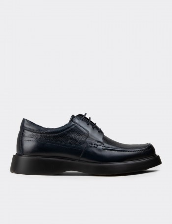 Men's Navy Leather Oxford Shoes