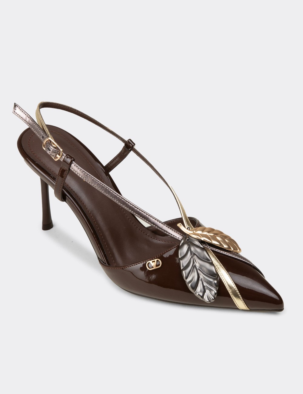 Women's Brown Leaf Pattern Pumps - V0T20ZKHVM01