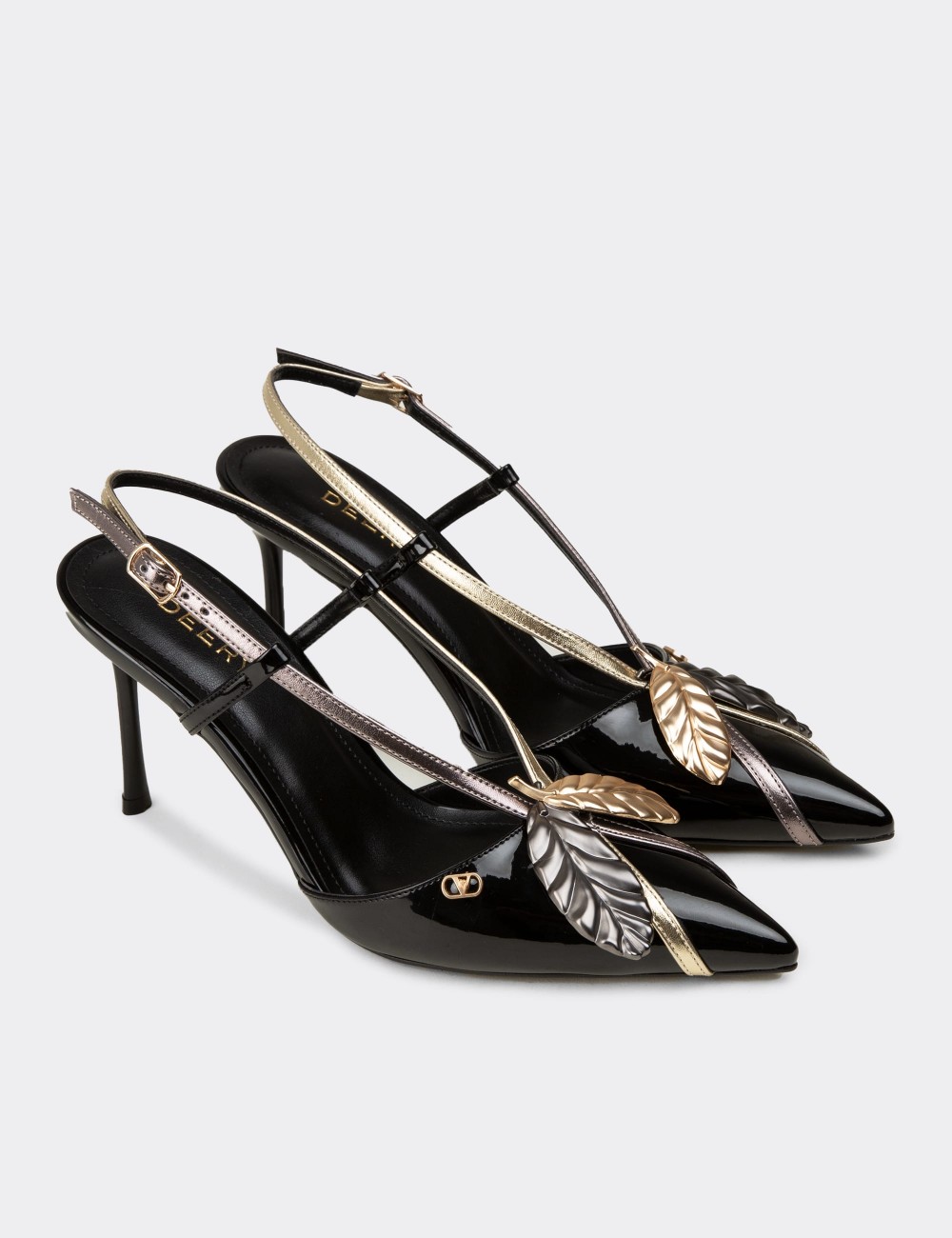 Women's Black Leaf Patterned Pumps - V0T20ZSYHM01