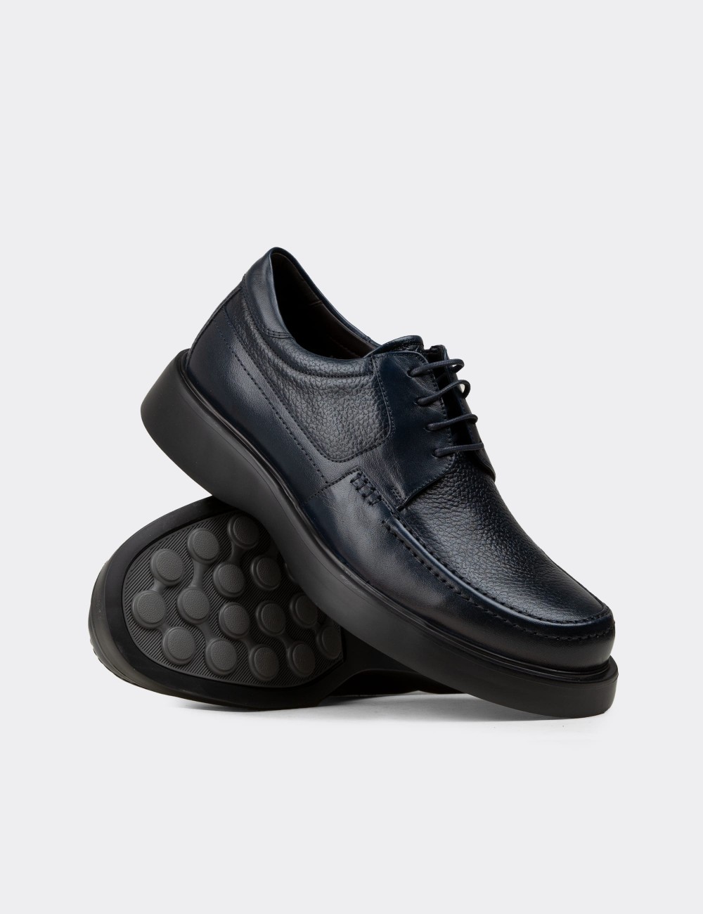 Men's Navy Leather Oxford Shoes - F6662MLCVP01