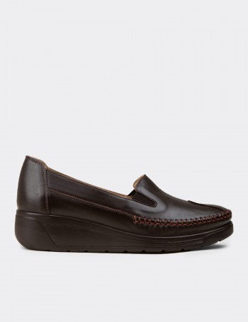 Women's Brown Leather Comfort Wedge Slip-On