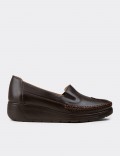 Women's Brown Leather Comfort Wedge Slip-On