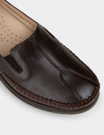 Women's Brown Leather Comfort Wedge Slip-On