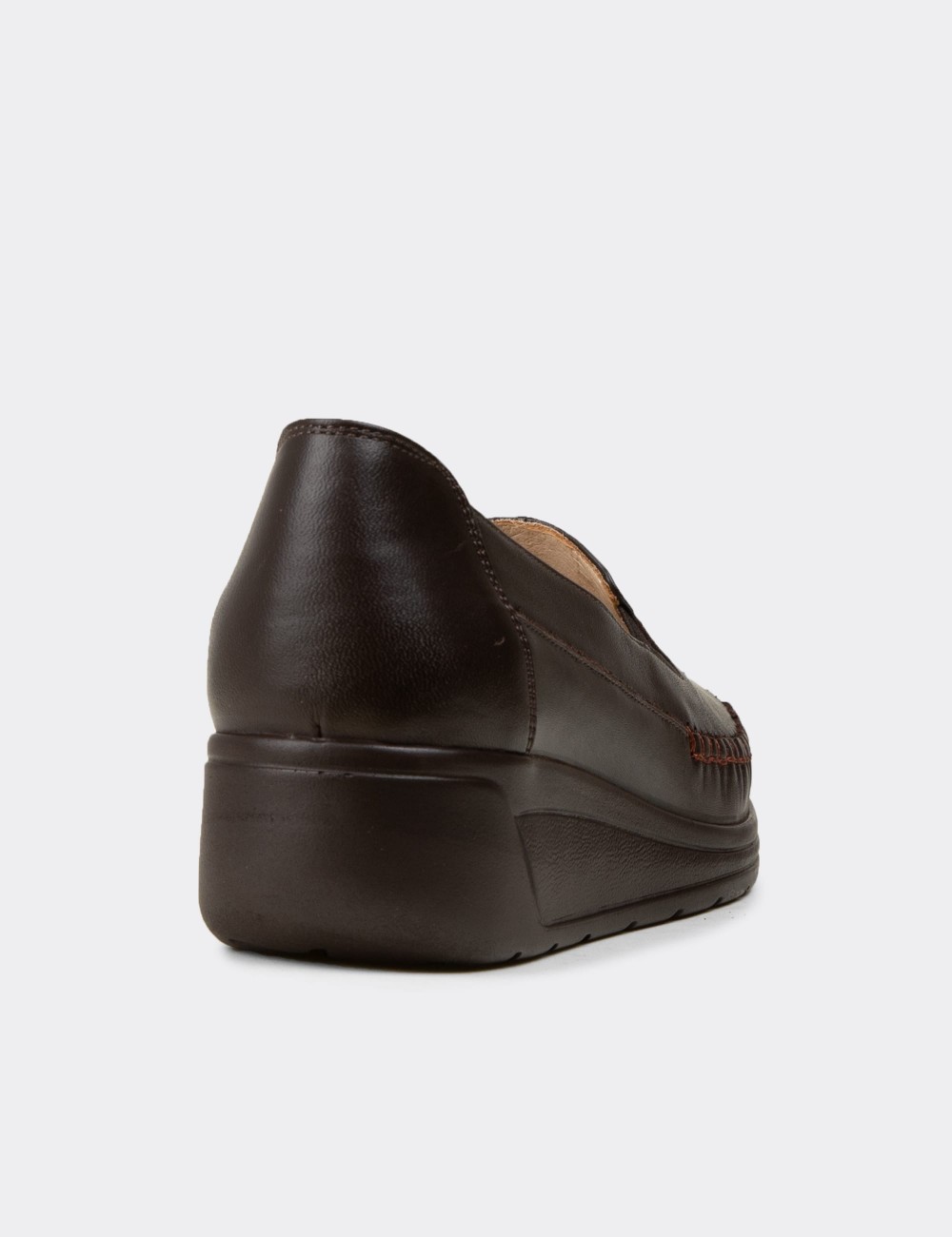 Women's Brown Leather Comfort Wedge Slip-On - N0134ZKHVC01
