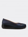 Women's Navy Leather Comfort Wedge Shoes