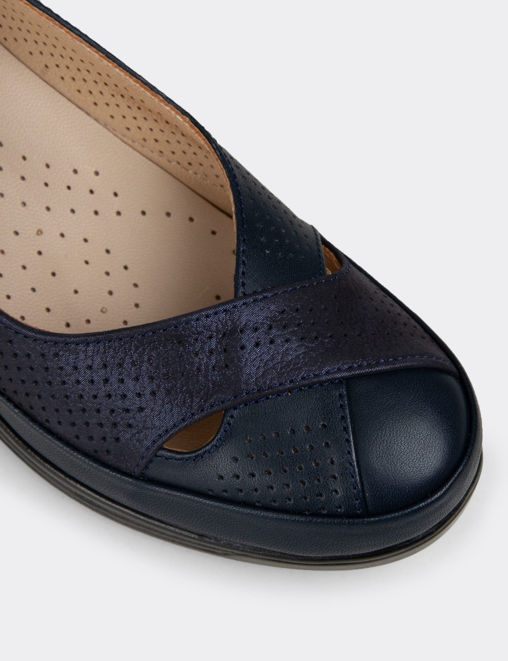 Women's Navy Leather Comfort Wedge Shoes - N1051ZLCVC01