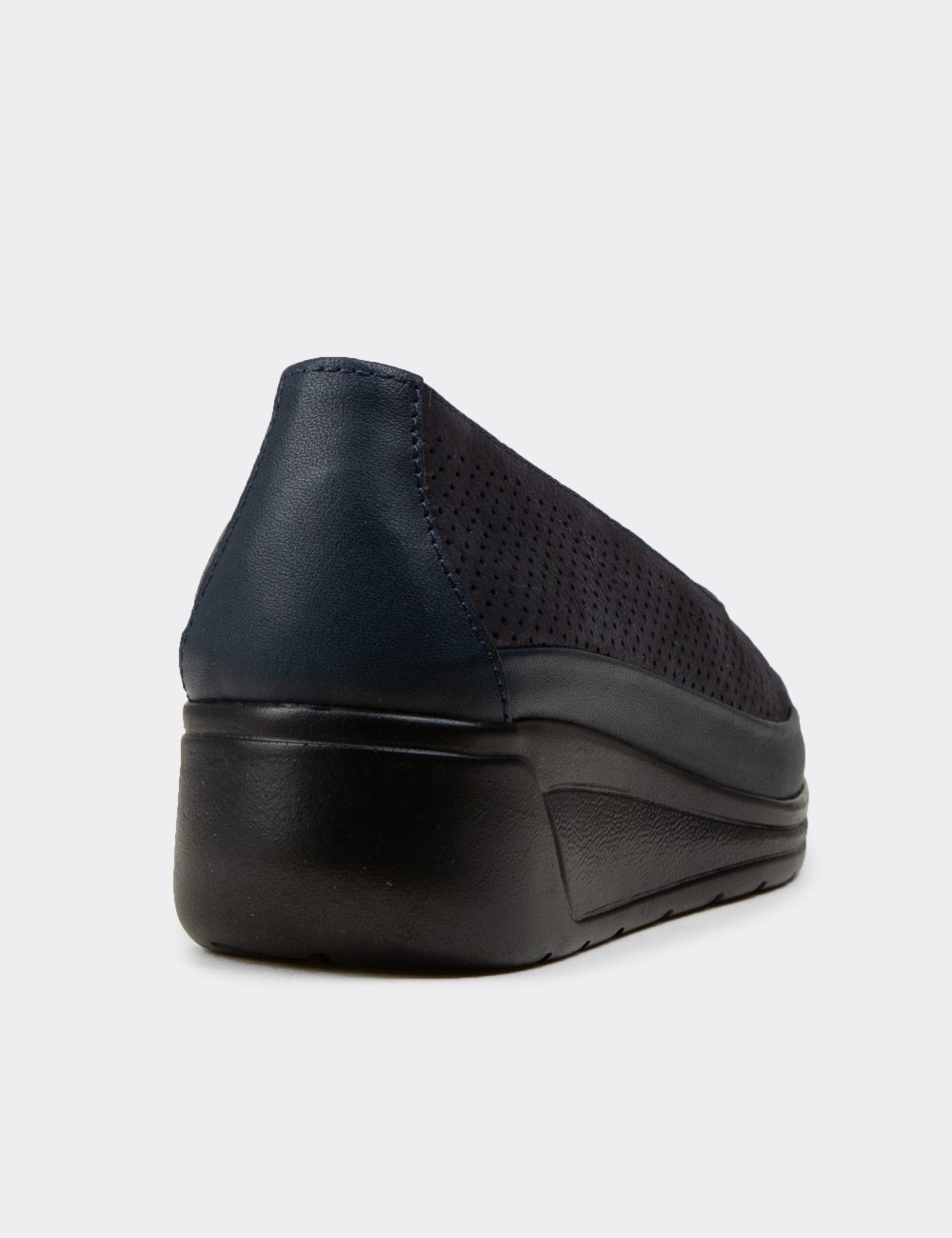 Women's Navy Leather Comfort Wedge Shoes - N1051ZLCVC01