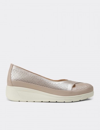 Women's Beige Leather Comfortable Wedge Flats