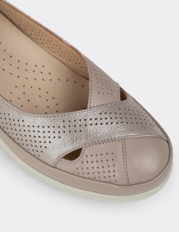 Women's Beige Leather Comfortable Wedge Flats