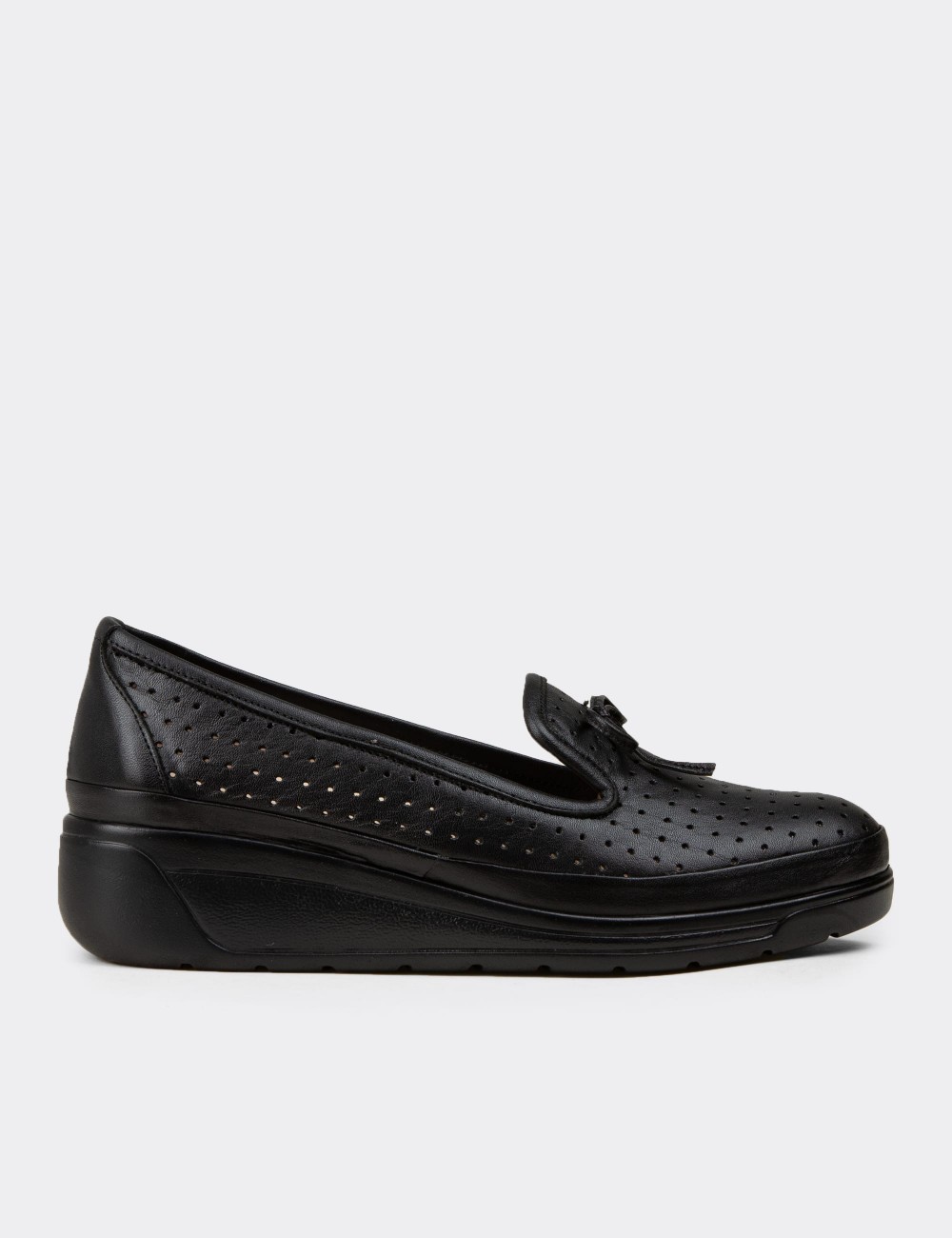 Women's Black Leather Wedge Slip-On Shoes - N3502ZSYHC01