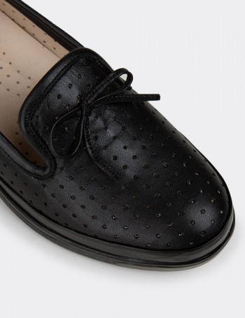 Women's Black Leather Wedge Slip-On Shoes