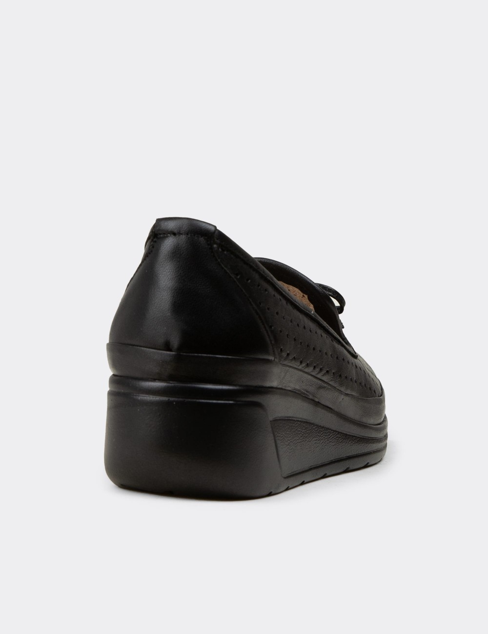 Women's Black Leather Wedge Slip-On Shoes - N3502ZSYHC01